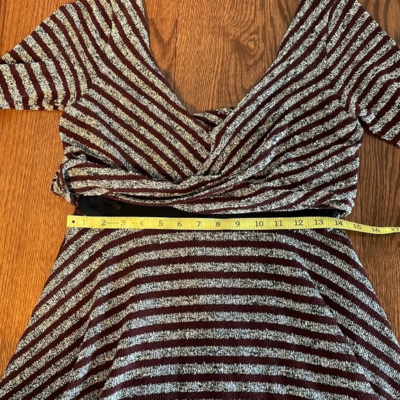 FREE PEOPLE mini dress fit and flare striped LIGHT SWEATER KNIT deep V neck S - Picture 13 of 14
